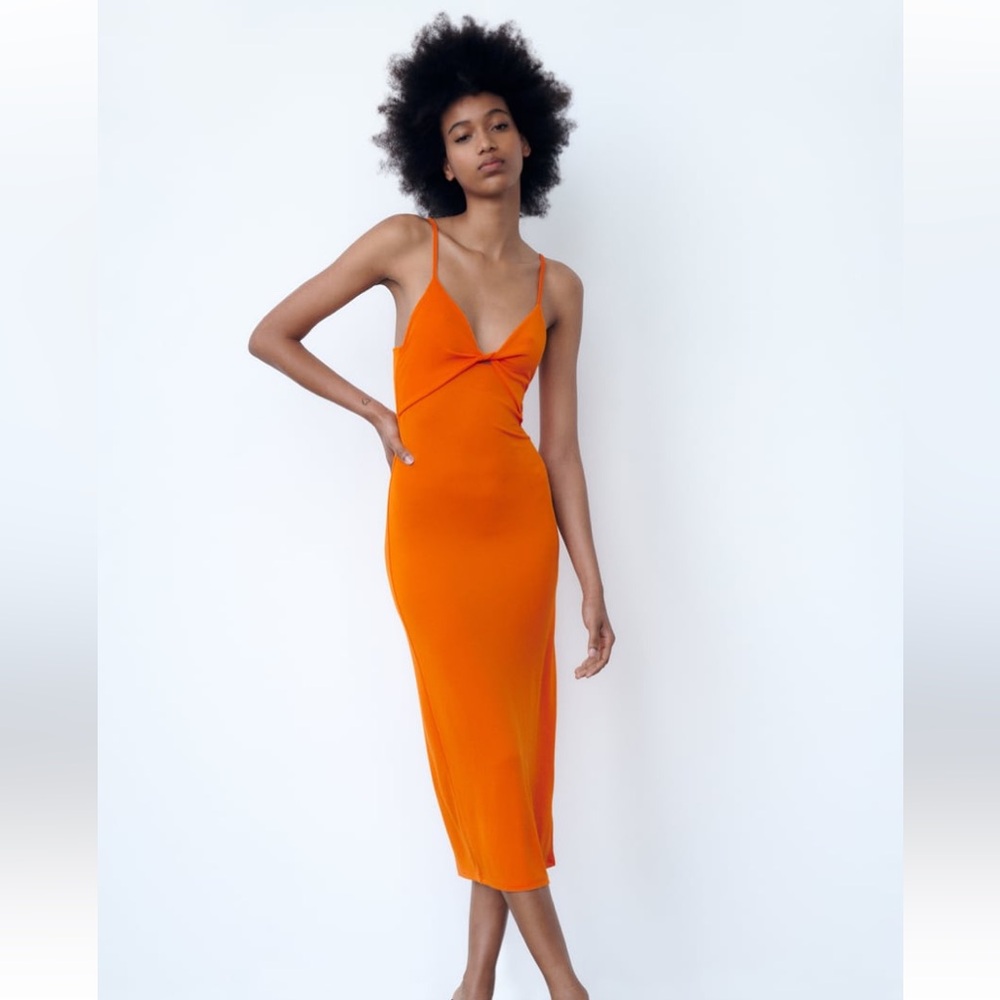 Zara orange midi dress with cutout detail